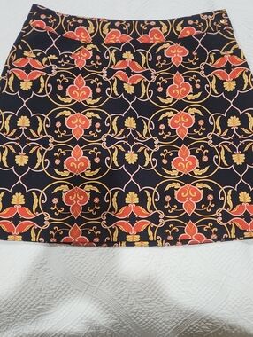 EP Pro Navy Blue Golf Mini Skirt with Orange and Gold Baroque Print